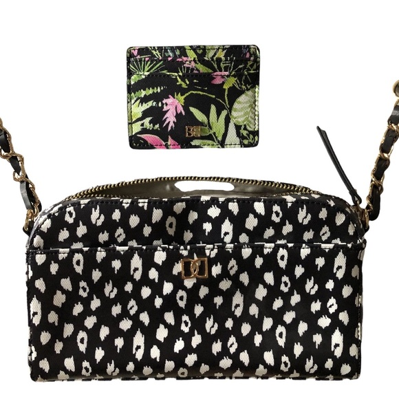 NEW Crossbody Purse Card Wallet Set Dena Designs Animal Floral Black Green Pink - Picture 1 of 12